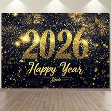 1 件 2026 新年快乐横幅背景 - 闪亮的金色数字和五彩纸屑设计 - 大型黑白派对装饰，适用于家庭、办公室、婚礼、生日活动，多种尺寸，多用途派对背景，适合男女通用装饰、室内外装饰、摄影工作室、花园装饰、派对装饰和电话亭。 - 彩色 - 查看 2