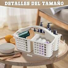 Cesta Porttil para Ducha con 3 Compartimentos, Cesta de Ducha Porttil de Plstico, Organizador de Suministros de Limpieza con Asa, Almacenamiento de Plstico Dividido para Bao - inicial - Ver 5