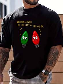 100% Pure Cotton Funny Christmas Light Bulb The Holidays Dad Joke Unisex-Adults Black T-Shirts Funny Printed Men's T-Shirt - Black - View 1
