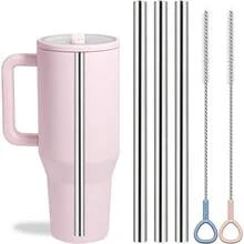 Reusable Straws Stainless Steel Straws  Traveler 40oz, 3PCS Metal Straws  Straw 40 Oz With 2PCS Straw Cleaner Brushes As  Accessories - 3根不鏽鋼吸管 - 查看 1