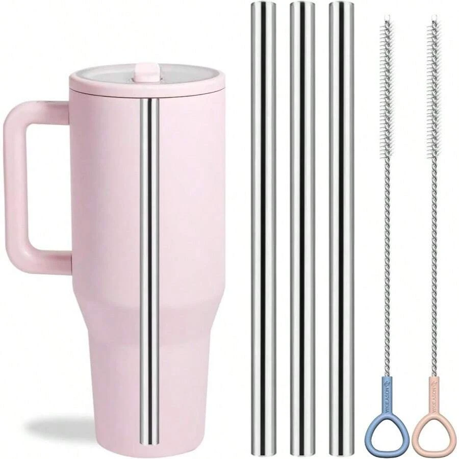 Reusable Straws Stainless Steel Straws  Traveler 40oz, 3PCS Metal Straws  Straw 40 Oz With 2PCS Straw Cleaner Brushes As  Accessories - 3根不鏽鋼吸管 - 查看 1