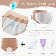 Paquete de 3 Calzones Menstruales Flujo Abundante, Bragas Menstruales Mujer de Algodon para Peripa Cero Fugas, Ropa Interior Menstrual para Mujer Reutilizable Lavables - M + Marrón - Ver 1