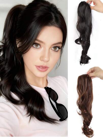 Synthetic Wig Braids Women's Ponytail American Old-Fashioned Feeling Clip-On Side-Tied Low Ponytail Fluffy Simulation Hair Volume Wig Claw Clips Winter Hair Accessories Elegant Hair Clips Winter Hair Clutch