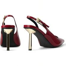 Heelchic Slingback Heels For Women Kitten Heel Pointed Toe Heels Closed Toe Pumps Stiletto Dress Shoes BuckleChristmas - 紅色 - 查看 2