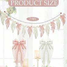 1 PCS White Pink Bow Garland, Satin Ribbon Hanging Party Bow Garland Decoration Birthday Shower Wedding Party Supplies - Pink White - View 2
