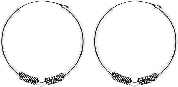 ENTREPLATA Aros de Plata 925 Estilo Bali – Dos Pendientes Criollas Piercing Unisex Hechos a Mano de 25 mm – Diseño Artesanal en Plata de Ley – Modelo 1 - Par - Ver 1