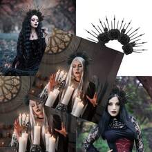 Halloween Halo Crown Gothic Black Roses Spiked Sun Headpiece Mexican Day Of The Dead Flower Goddess Headband For Women Halloween Cosplay Make Up Accessories