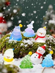 7 sztuk miniaturowych figurek bałwanków, choinka z żywicy, miniaturowe akcesoria do majsterkowania, mikrokrajobrazy, ozdoby świąteczne, dom, zimowe dekoracje na tort, domek dla lalek, ozdoba na tort w kształcie choinki, klej do kremu, DIY, żywiczne akcesoria, ozdoba świąteczna, idealna do każdego pokoju, idealna na Boże Narodzenie i Walentynki, dekoracje ogrodowe, dekoracje do akwarium