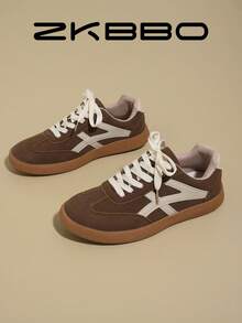 ZKBBO 女士休闲运动鞋，平底，轻便，舒适，适合健身、散步、滑板 - 摩卡棕 - 查看 5