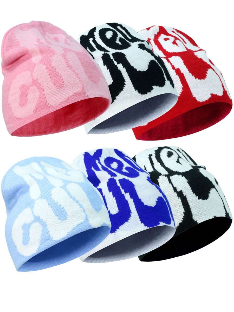 Y2K Graphic Beanie Hat, Unisex Gothic Style Knitted Warm Casual Outdoor Winter Hat, Acrylic Blend Breathable Slouchy Beanie For All Seasons Accessories For Winter Winter Clothing - A - View 1
