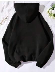 Sudadera casual para mujer con capucha, manga larga, corte holgado, estampado de moño, cordón, primavera otoño, estilo dulce escolar diaria - Negro - Ver 2