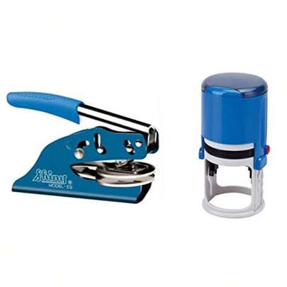 Notary Seal Embosser Bundle With Round Self Inking Stamp Blue 2Items