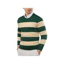 Men's Crew Neck Sweater Slim Fit Lightweight Sweatshirts Knitted Pullover For Casual Or Dressy Wear - 綠色/杏色條紋 - 查看 1