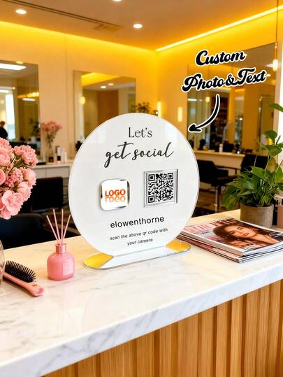 1 PC Custom Round Acrylic Sign With QR Code & Text, Personalized Salon & Office Decor, "Let's Get Social" Design, Multi-Color Options Forusiness Promotion & Social Media Sharing, Elegant Desktop Display, Salon Decoration, 2D Flat,Perfect Forair Salons, Office Reception Desks, Cafes, Bars, Restaurant Tables; Colleague Gifts; Christmas And Thanksgiving Presents.