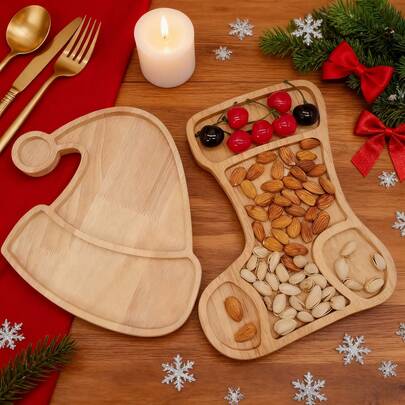 1PC Santa Hat & Stocking Wooden Serving Trays - Perfect For Steak, Nuts, Fruits At Christmas Party Gatherings