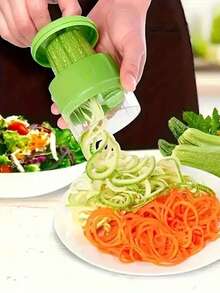 1 pieza/2 piezas Rallador espiral multifuncional de cocina, pelador y espiralizador rotativo de zanahoria y pepino, cortador de verduras, adecuado para restaurantes. Manual con cuchillas de acero inoxidable para rallar frutas, herramienta de cocina multifuncional, fácil de usar, diseño desmontable, adecuado para zanahorias, pepinos, patatas, etc., disponible en 4 temporadas, perfecto para regalos de Navidad, Halloween, Nochebuena, cumpleaños