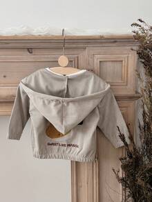 Chaqueta con capucha de pana informal con patrón bordado de frutas lindas para niños pequeños de 1 a 3 años, otoño/invierno