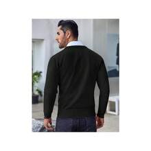 Men's Crew Neck Sweater Slim Fit Lightweight Sweatshirts Knitted Pullover For Casual Or Dressy Wear - 黑色菱形花紋 - 查看 3