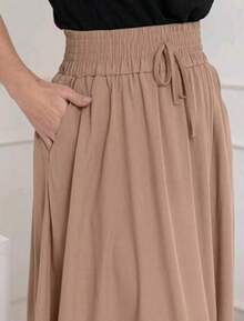 Women's Long Viscolinho Skirt With Pockets And Side Slit, Evangelical Fashion, Lined, Casual Fashion, High Waist - 米色 - 查看 2