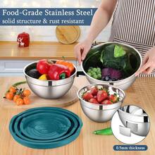 Juego de cuencos para mezclar con tapas hermticas, de acero inoxidable, juego de 3 cuencos de cocina de metal, aptos para lavaplatos y congelador, 1.5 cuartos de galn y 2.6 cuartos de galn y - Azul - Ver 4