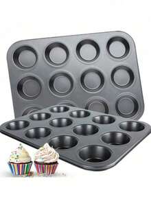 3pcs/1pc Non-Stick Cupcake Baking Pan Set, Mini Paper Cup Cake Mold, Baking Cups, Cake Molds, Baking Tray, Mini Cheese Cake Pan, Kitchen Gadgets, Baking Supplies - Black - View 1