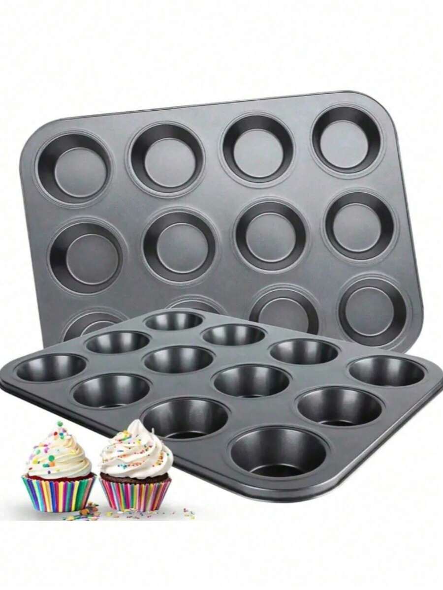 3pcs/1pc Non-Stick Cupcake Baking Pan Set, Mini Paper Cup Cake Mold, Baking Cups, Cake Molds, Baking Tray, Mini Cheese Cake Pan, Kitchen Gadgets, Baking Supplies - Black - View 1