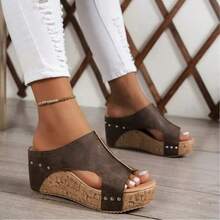 Women's Retro Thick-Soled Wedge Sandals, Suitable For Summer Leisure Vacation Wear - Brown - View 1