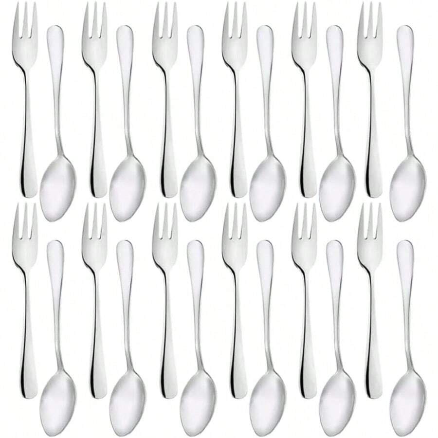 Small Appetizer Forks And Demitasse Spoons Stainless Steel Set Of 24 5.4 Inches Salad Dessert Coffee Cocktail Espresso Flatware