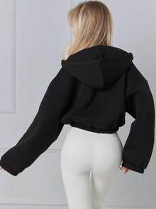 女士短款外套，时尚卫衣连帽衫，长袖休闲外套，带保暖内衬，宽松版型