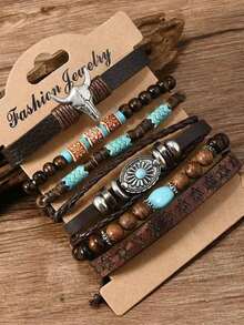 6pcs/Set Retro Western Cowboy Style Beaded Bracelets - Nhiều màu - Xem 5