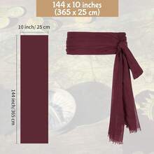 Zando Pirate Accessories Women Men Teens - Pirate Bandana Head Scarf Hat Belt Sash For Halloween Renaissance Themed Cosplay{"Size_name":"OneSize","Color_name":"02WineRed&Red"} - 02酒紅色&紅色 - 查看 4