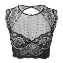DOBREVA Women's Lace Corset Top Sexy Bralette Bustier Bra Underwire Plus Size Crop Top{"Size_name":"32B","Color_name":"Black_beige"} - Đen_be - Xem 1