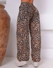 Kickoff Animal Print Wide Leg Lined Wide Leg Trousers - 焦糖棕 - 查看 2