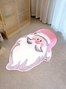 1PC Pink Santa Claus Christmas Mat - Soft, Machine-Made, Washable, Ideal For Bedroom & Indoor Decor, Festive Holiday Mat With Santa Design, Christmas Decorations, Durable Construction, Home Decorators, Christmas Mat, Kitchen Mat, Accessory ﻿