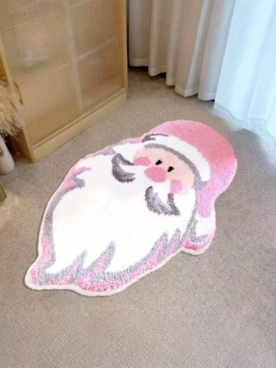 1PC Pink Santa Claus Christmas Mat - Soft, Machine-Made, Washable, Ideal For Bedroom & Indoor Decor, Festive Holiday Mat With Santa Design, Christmas Decorations, Durable Construction, Home Decorators, Christmas Mat, Kitchen Mat, Accessory ﻿