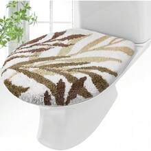Green Leaves Bathroom Toilet Lid Cover Soft Microfiber 17.5'' X 15'' Plush Solid Tufted Toilet Seat Machine Washable Adjustable Rubber Backing Cover Fits Most Round, Elongated And Oblong Lids-WillowSheen - 棕色 - 查看 1