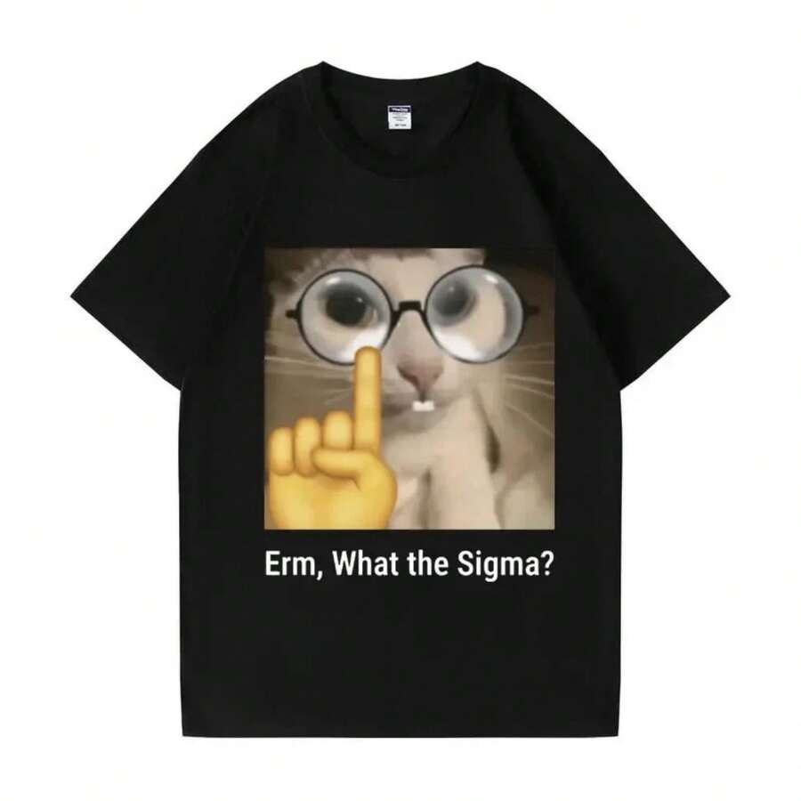 Erm, What Si Funny Meme T-Shirt For Wo Silly Cat Humor Printed Fashion Tops O-Neck.Jpg - màu đen - Xem 1