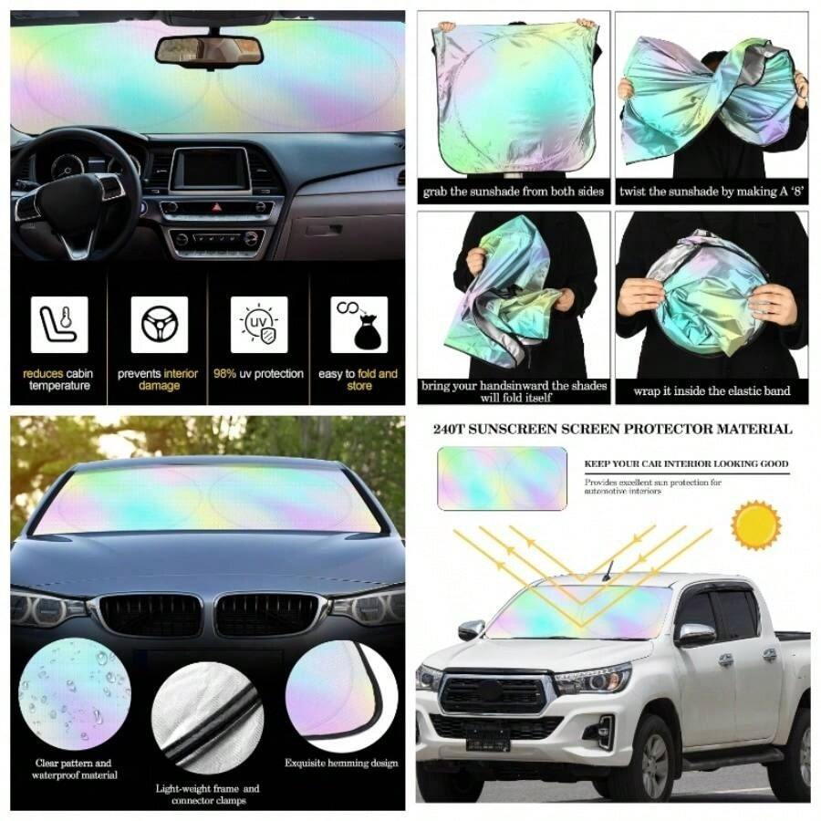 Parasol para parabrisas de auto, plegable, accesorios de auto para proteccin y rayos, proteccin para visera, universal, SUV, camioneta arco iris - Arco iris - Ver 1