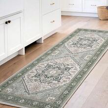 Soft Neutral Area Rugs 5x7, Washable Rug With Non Slip Backing, 5 X 7 Faux Cashmere Low-Pile Carpet, Cream White & Blue & Light Brown,  2025 Design - Green - View 18