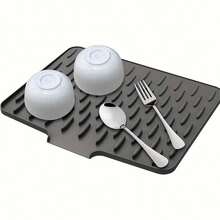 Anti-Slip Silicone Drying Mat For Kitchen, Built-In Drainage Design, Heat-Resistant & Easy-To-Clean Dish Rack, Space-Saving Countertop And Sink Organizer, Suitable For Countertop, Sink, Fridge, Kitchen Cabinet, Dishwashing Mat, Sink Accessories, Modern Kitchen Supplies, Kitchen Essentials, Sink Organizer, Countertop Utensil Storage, Space-Saving Sink Mat, Heavy-Duty Dish Drainer Mat, Modern Kitchen Floor Mat, Stylish Black & Gray, Hygienic Perforated Surface - Grey - View 9