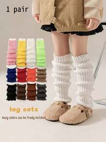 1/5/10 Pairs Girls All-Match Leg Warmer Socks For 4-12 Years, Christmas Girls Socks,New Year Socks,Fashionable And Comfortable, Suitable For Jk Styles, For Autumn/Winter Daily Wear, Candy Colors, Black&White, For A Gift