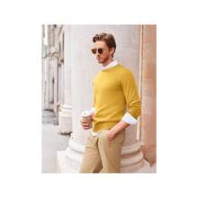 Men's Crew Neck Sweater Slim Fit Lightweight Sweatshirts Knitted Pullover For Casual Or Dressy Wear - 黃色 - View 4