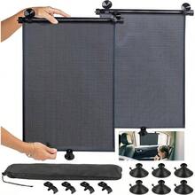 2 Piezas Parasol para Parabrisas de Coche 40x45cm Ventana Lateral Enrollable con Proteccin, Compatible con Todos los Tipos de Vehculos - Negro + 40*50 - Ver 2