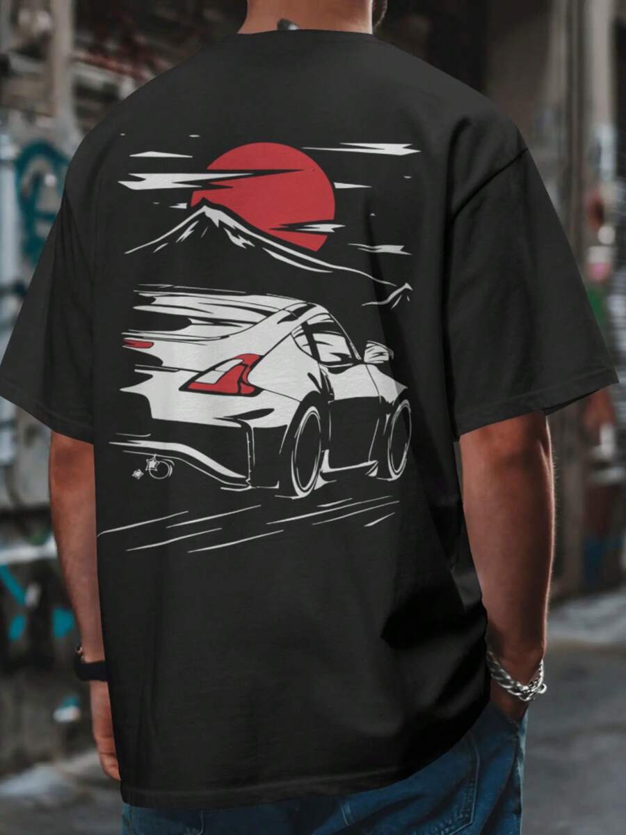 370Z Graphic TShirt – Stanced Drift Sport Car JDM Fans Casual Unisex Streetwear, Regular Fit, 180g 100% Cotton Racing Tee, Fashion Y2k Short Sleeve, Hip Hop Tshirt, For Summer - Black - View 1
