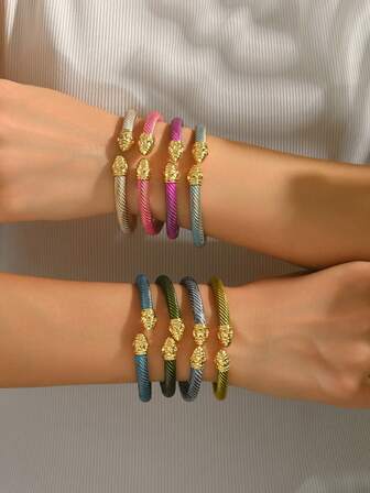 1pc 0.6cm Thick Twisted Vintage Metal Color Iron Wire Bracelet, Bullet Head Design, Colorful Middle Eastern & African Popular Style, Suitable For Holiday And Daily Wear, Fashionable In Europe And America