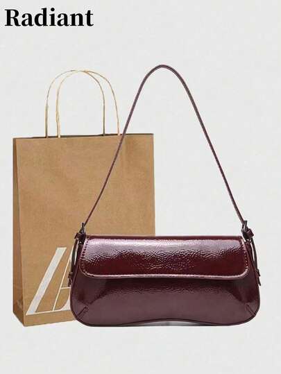 Bolsa feminina espanhola transfronteiriça, nova bolsa de ombro com aba, moda para viagem, bolsa de axila simples, bolsa de couro envernizado (saco de presente não incluído), bolsas para mulheres da moda