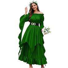 Renaissance Dress Women Victorian Medieval Gothic Witch Fairy Wedding Beige Off Shoulder Puff Sleeve Ruffle Dresses{"Color_name":"05-Green","Size_name":"XX-Large/3X-Large"} - 05-綠色 - 查看 1