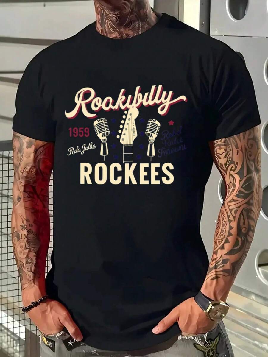 Camiseta Hombre Negra Estilo Rockabilly Vintage 1959, 100% Algodón, 180g, Ideal para Eventos Retro y Aficionados al Rockabilly, Moda Clásica,playeras de hombre,blusas mexicanas de septiembre,ropa de hombre,playeras,halloween,ropa deportiva hombre,camisas de hombre,sudaderas - Negro - Ver 1