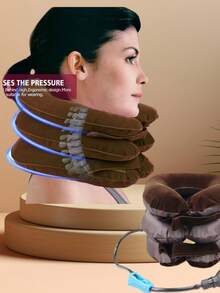 1 Stück brandneuer, sehr gefragter 3-Schichten Plüsch-Faser-verstärkter aufblasbarer Nackenschutz, tragbares aufblasbares Nackentraktionsgerät, Nackenstreckhilfe, Nackenstütze