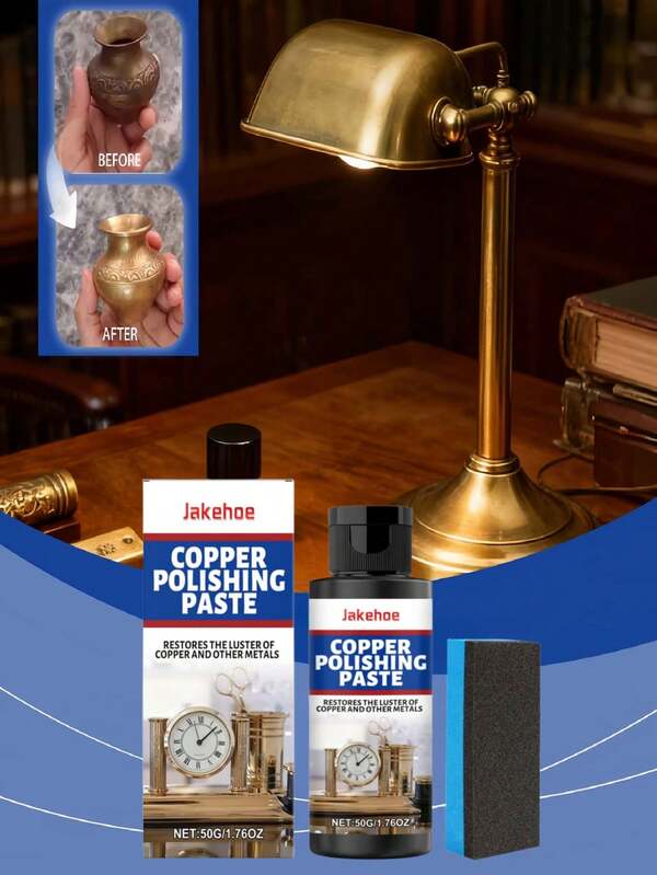 jakehoe 1.76 Oz Brass Cleaner, Quick Shine Copper | Brass Cleaner - Cleaner For Stainless Steel | Metal Polish | Aluminum, Brass, Copper, High Easy To Apply & Long-Lasting Shine Polishing Compound, Wide Uses: Effortlessly Clean Decor Items, Restore Antique Pieces, And Fix Hardware Parts, Making It Ideal For Home Art Refresh And Versatile Household Use, Ensuring A Polished Look For Various Surfaces